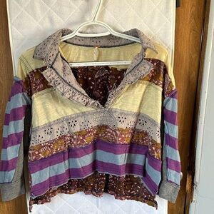 Free People Multicolor Striped Patchwork Blouse